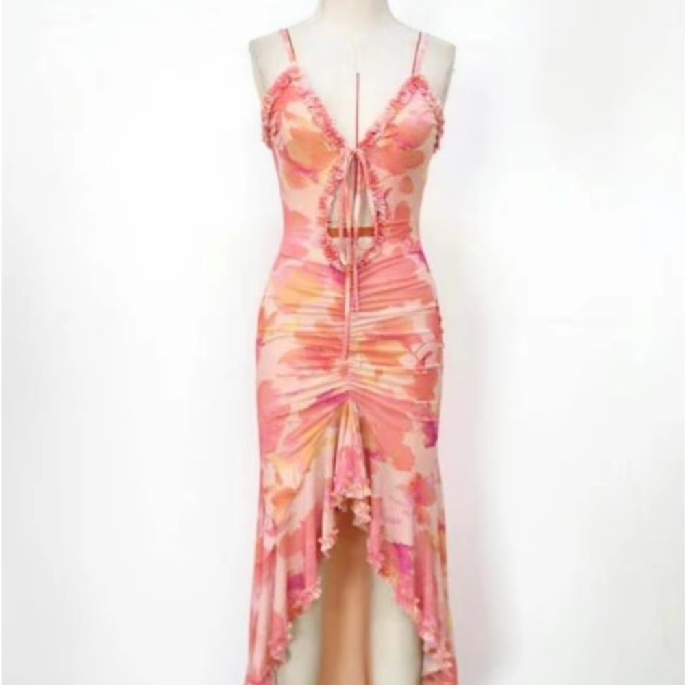Floral Pink Coral Sleeveless Dress